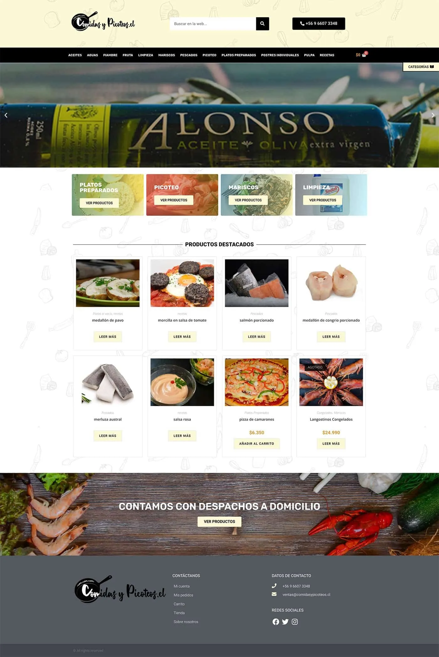 Captura del sitio Comidas y Picoteos