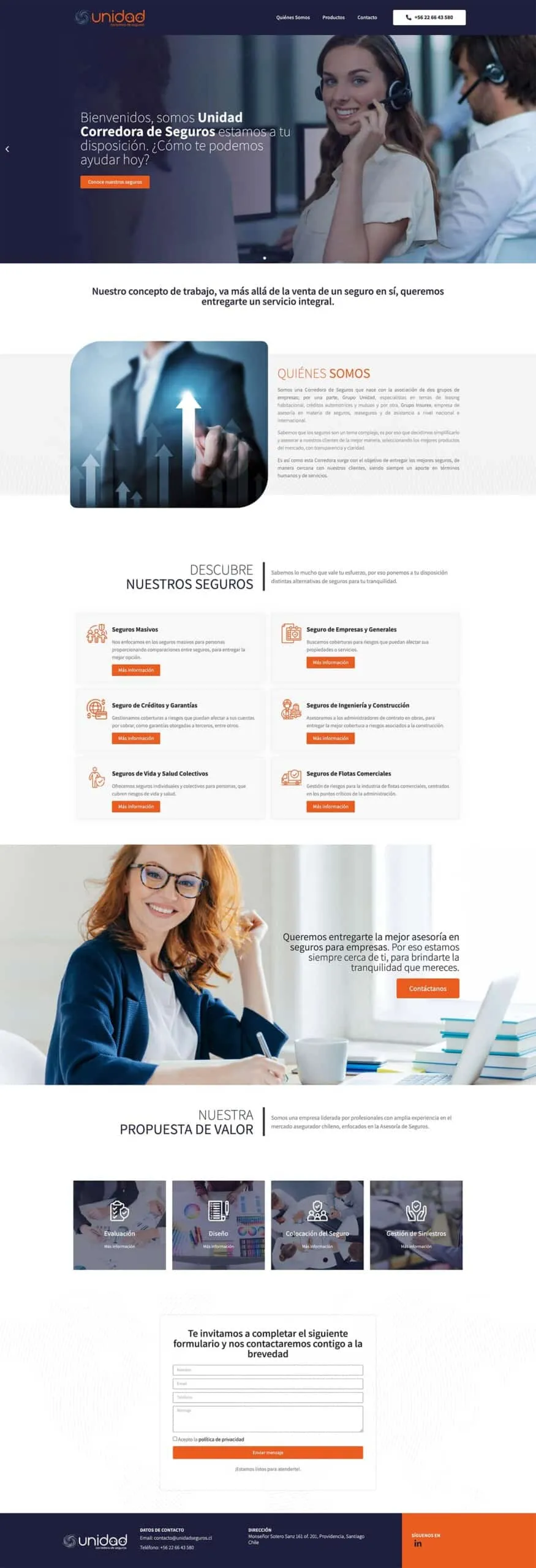 Captura del sitio Unidad Seguros
